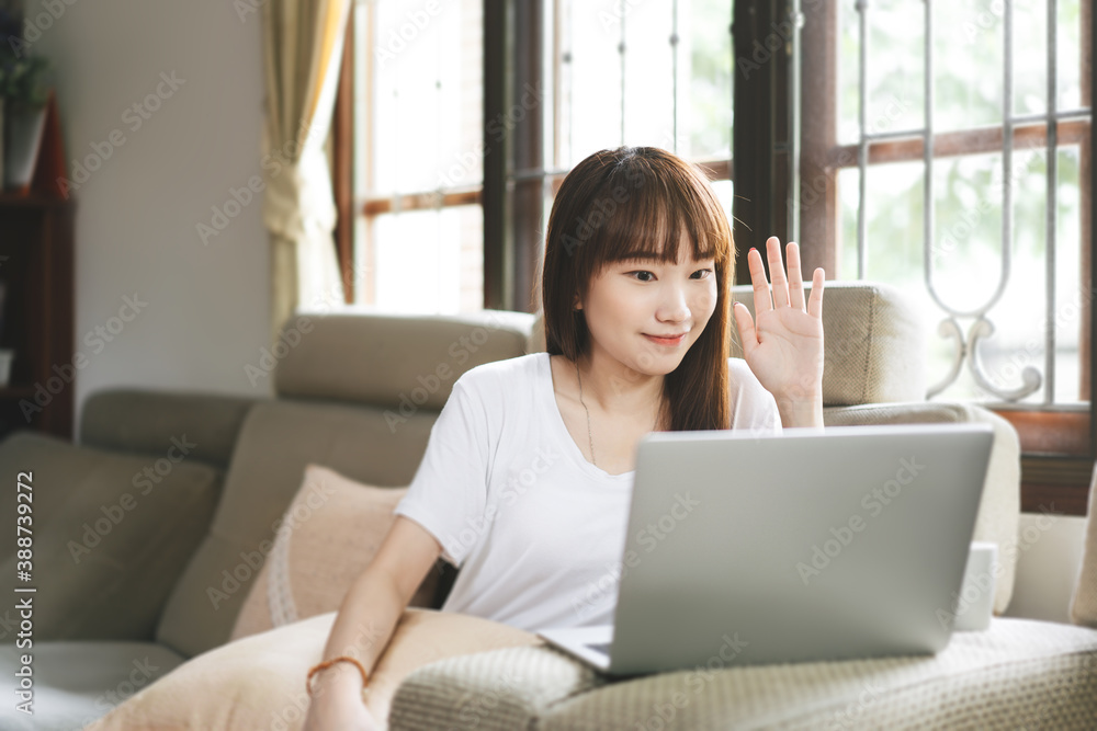 Asian teenager woman learning via internet video conference with laptop. Asian teenager woman learning via internet video conference with laptop.