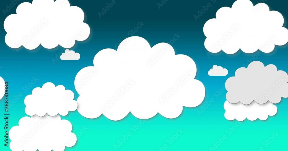 Multiple cloud icons falling against blue background Multiple cloud icons falling against blue background