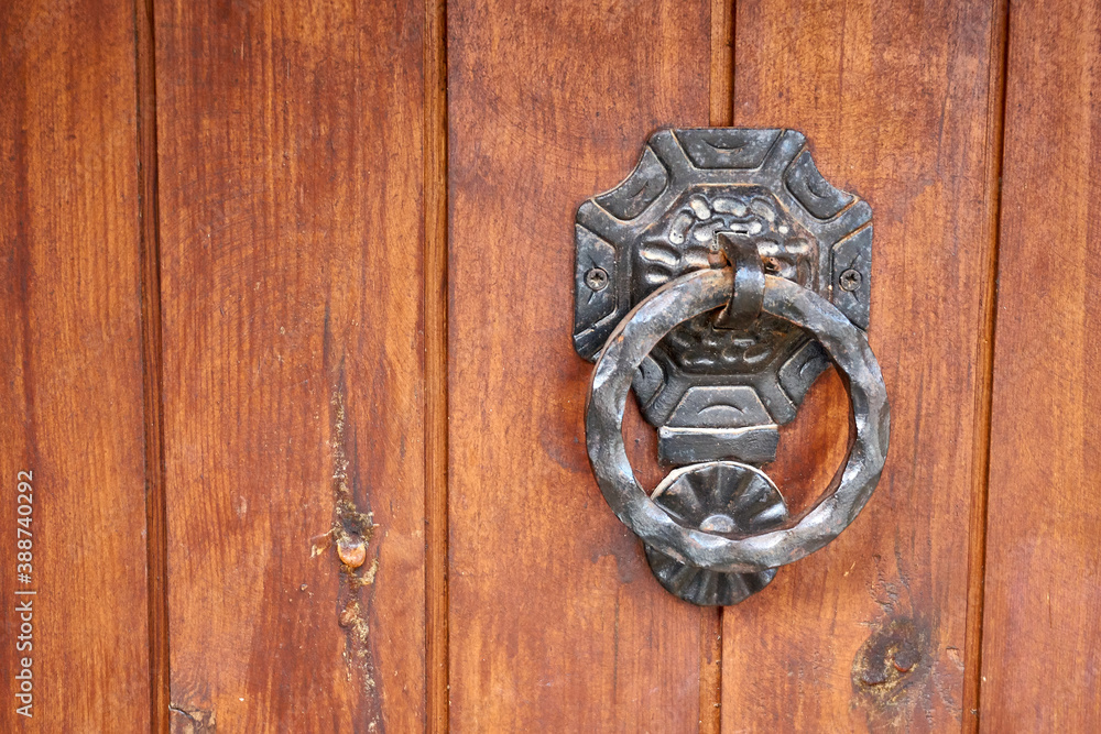 Retro style doorknob in near plan