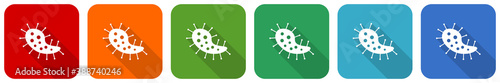 Virus, coronavirus, covid-19, infection icon set, flat design vector illustration in 6 colors options for webdesign and mobile applications