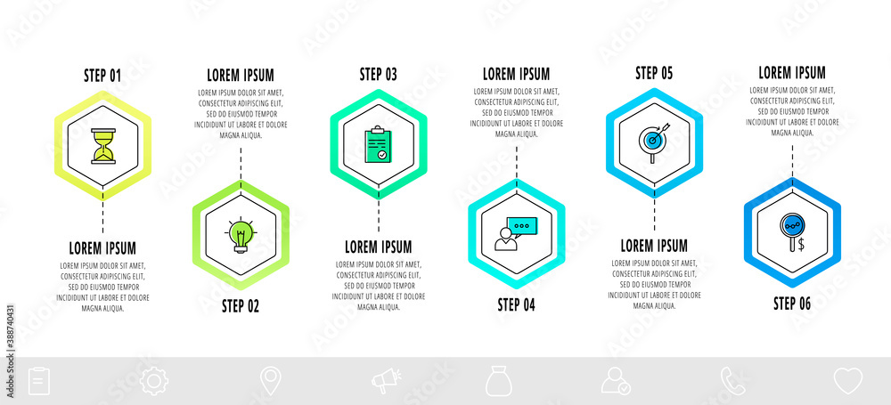 Vector infographic hexagons with 6 steps. Flat template can be used for ...