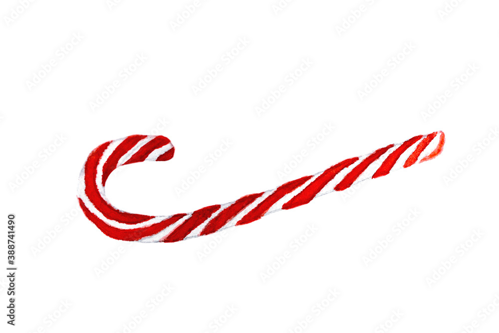 Fototapeta premium Christmas candy cane watercolor painting isolated on white background