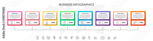 Vector Infographic rectangles with eight steps. Square template can be used for diagram, web, banner, workflow layout, flowchart, info graph, timeline, content, chart, processes diagram.