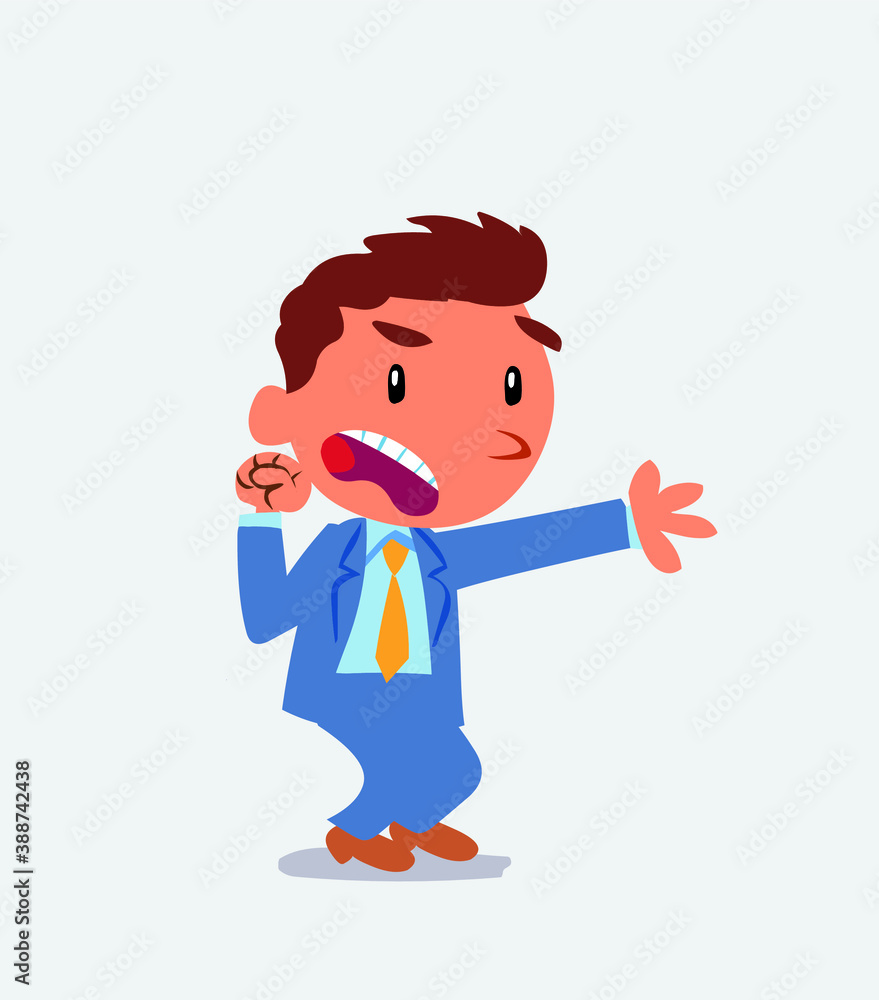 Very angry cartoon character of businessman pointing at something