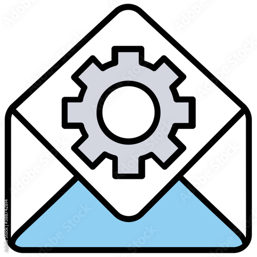 
Envelope with cogwheel together holding icon for mail list settings 
