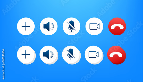 Set of Video call buttons. Web design. Video call buttons for mobile app design. Vector stock illustration.