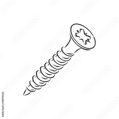 screws, nails isolated on a white background. Vector illustration, metal screw vector sketch illustration