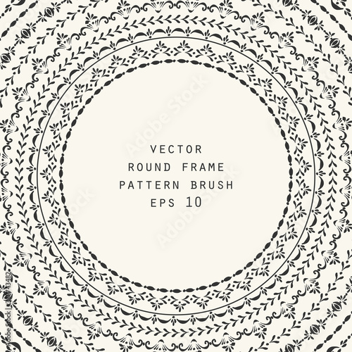 Vector set of decorative round frames and pattern brushes