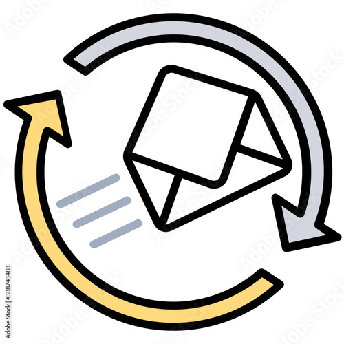 
An opened envelope with cycling arrows denoting business mail
