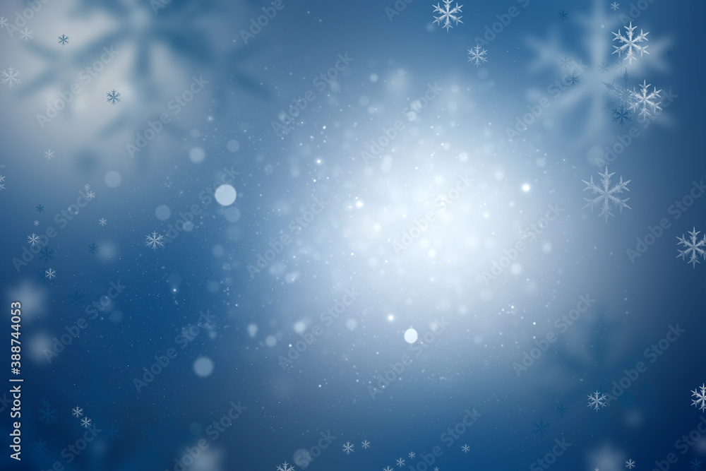 Fototapeta premium Christmas snow. Blue winter background