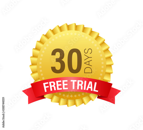 30 days free trial label, badge, sticker. Software promotions for free downloads. It can be used for application. Vector illustration.