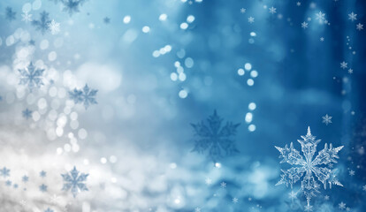 Christmas snow. Blue winter background