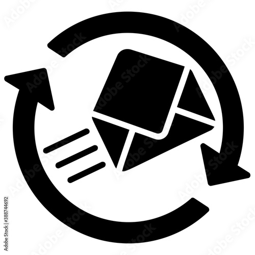 
An opened envelope with cycling arrows denoting business mail
