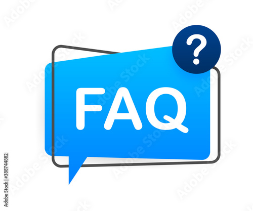 Frequently asked questions FAQ banner. Computer with question icons. Vector stock illustration. photo