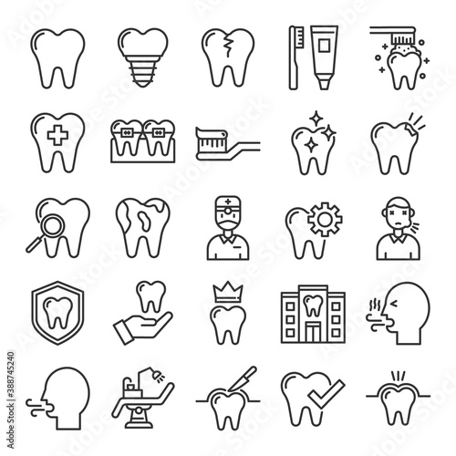 Dental clinic elements icon set. Outline icons collection. dentistry. orthodontics. oral health care. Simple vector illustration.