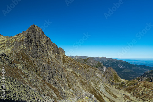 View from Polsky hreben saddle in Vysoke Tatry mountains in Slovakia