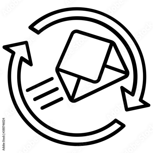 
An opened envelope with cycling arrows denoting business mail
