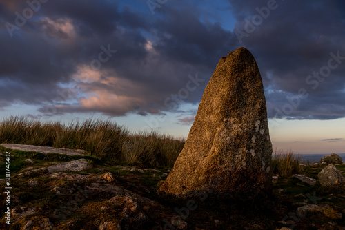 Golden sunset glow on the rock formations on Bodmin Moor, Cornwall in autumn photo