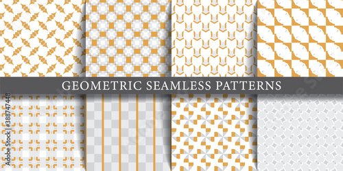 Vector set of geometric seamless patterns, textures, backgrounds. Geometric graphic design shapes, colored.