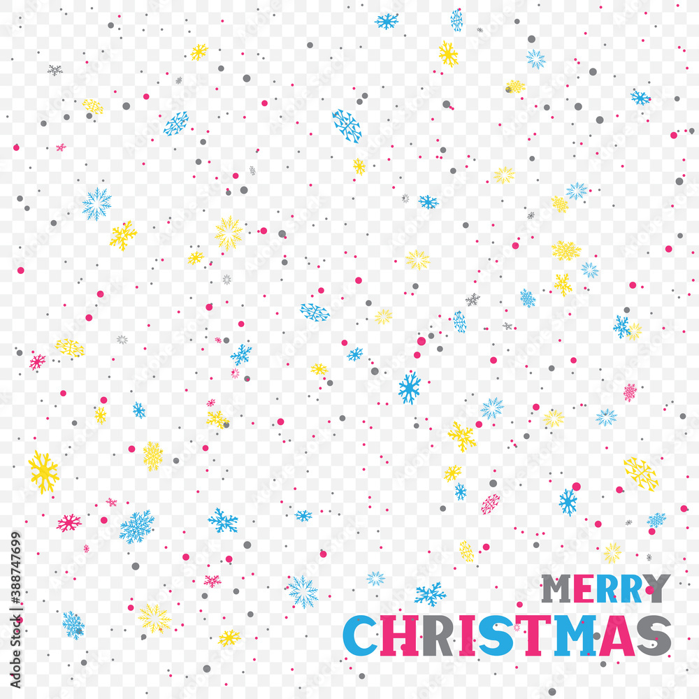 Merry Christmas text and multicolor falling snow