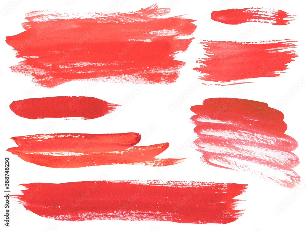 Set of watercolor hand drawn red brush strokes Set of watercolor hand drawn red brush strokes