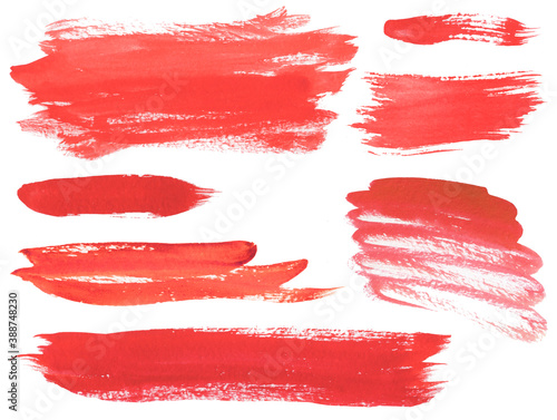 Set of watercolor hand drawn red brush strokes 