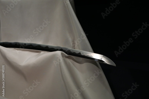 Close up shot of a blade crest of samurai sword, Japan