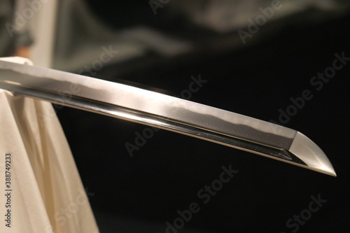 Close up shot of a blade crest of samurai sword, Japan