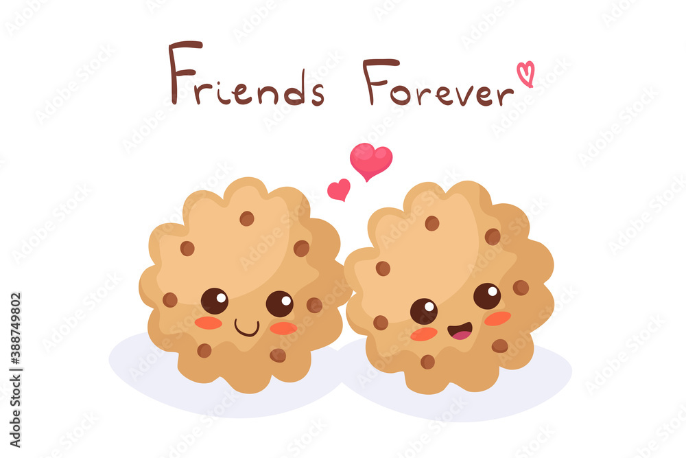 Cute stock vector illustration with Wheat Cookies. Kawaii happy smiling food characters isolated on white with lettering. Funny dessert doodle. Use for t-shirt print, kids menu design, greeting card. Cute stock vector illustration with Wheat Cookies. Kawaii happy smiling food characters isolated on white with lettering. Funny dessert doodle. Use for t-shirt print, kids menu design, greeting card.