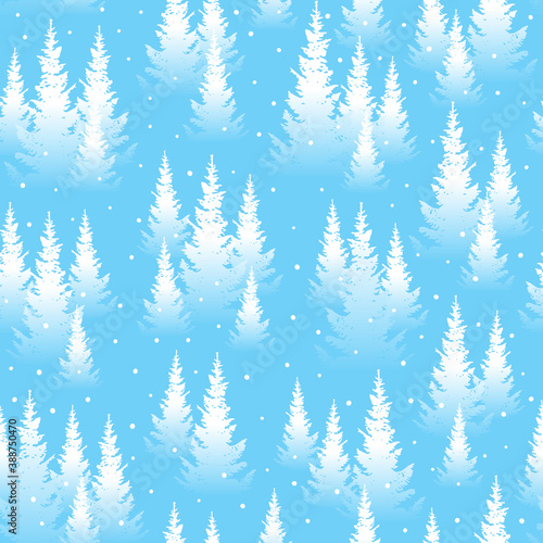 Seamless pattern with winter coniferous forest - snow landscape background for Your design