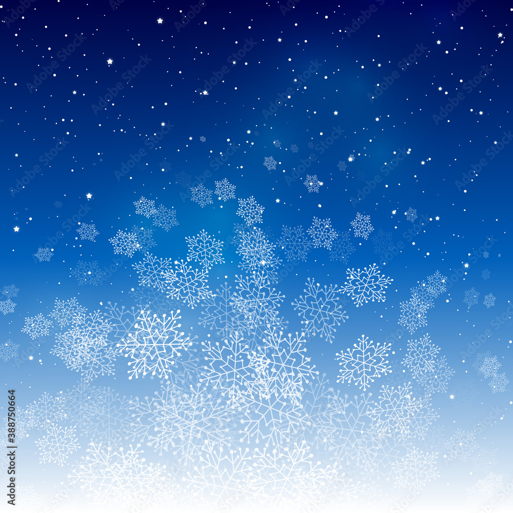 Obraz premium Christmas snowflakes on starry sky background - vector greeting design for winter holidays