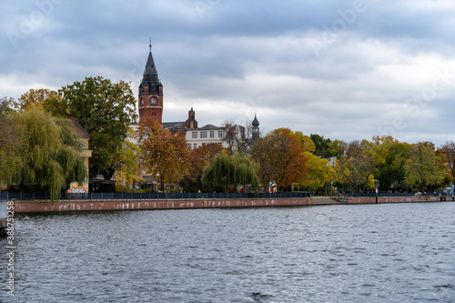 Berlin Germany district Köpenick old city town hall clock tower autumn season colorful leaves on trees