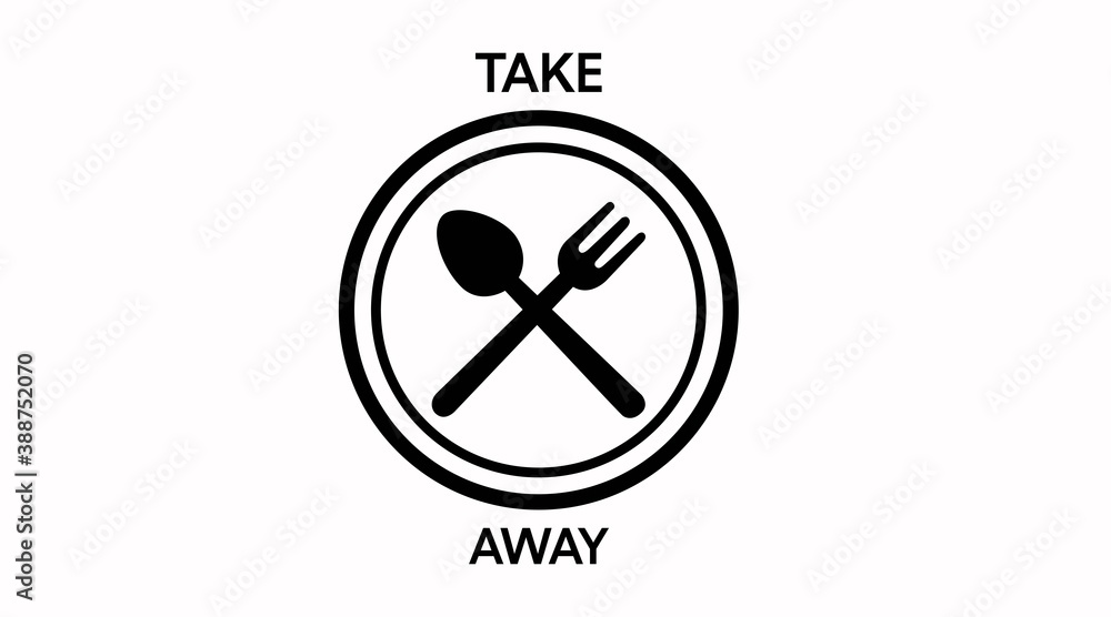 Vector Isolated Food Take Away Sign or Icon with a knife and a fork, Black and White Vector Isolated Food Take Away Sign or Icon with a knife and a fork, Black and White
