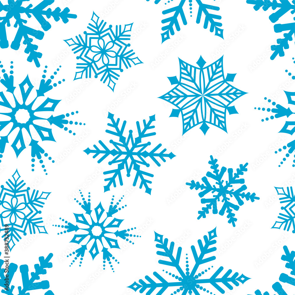 Seamless vector snowflakes pattern. Christmas background for wrapping, cover, packaging, gifts etc. New year holiday winter pattern.