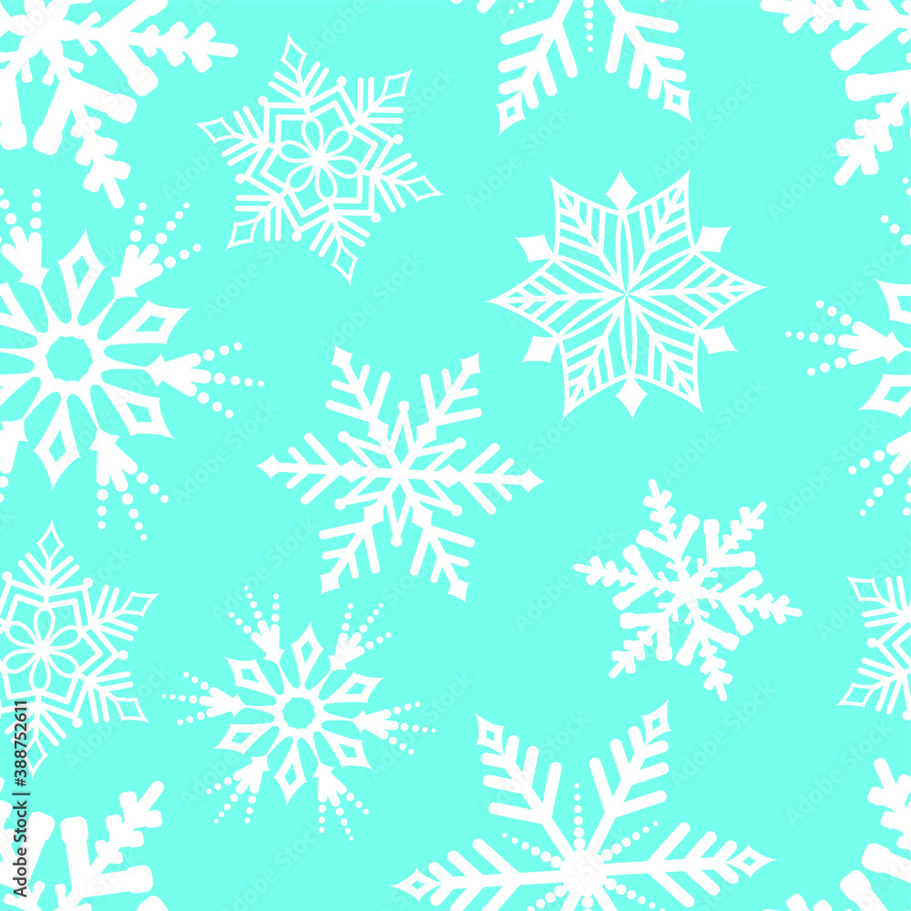 Seamless vector snowflakes pattern. Christmas background for wrapping, cover, packaging, gifts etc. New year holiday winter pattern.