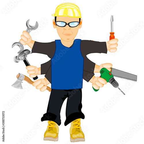 Vector illustration men master with toos in hand