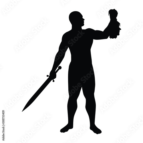 Warrior with enemy head silhouette vector