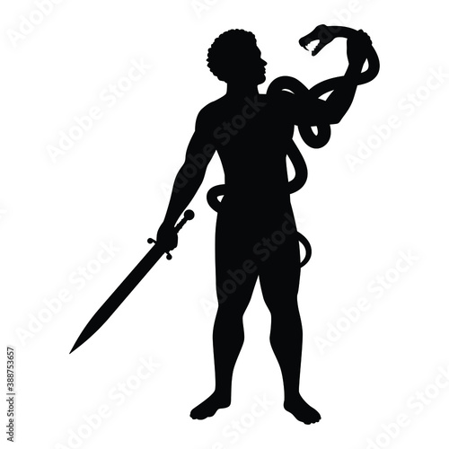 A warrior fight against snake monster silhouette vector