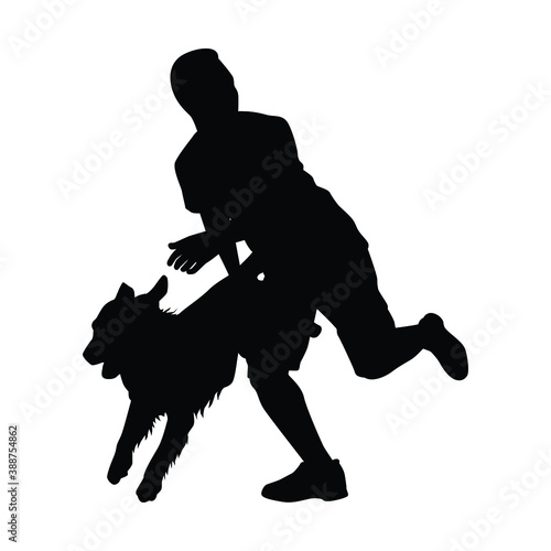 Boy play with dog silhouette vector