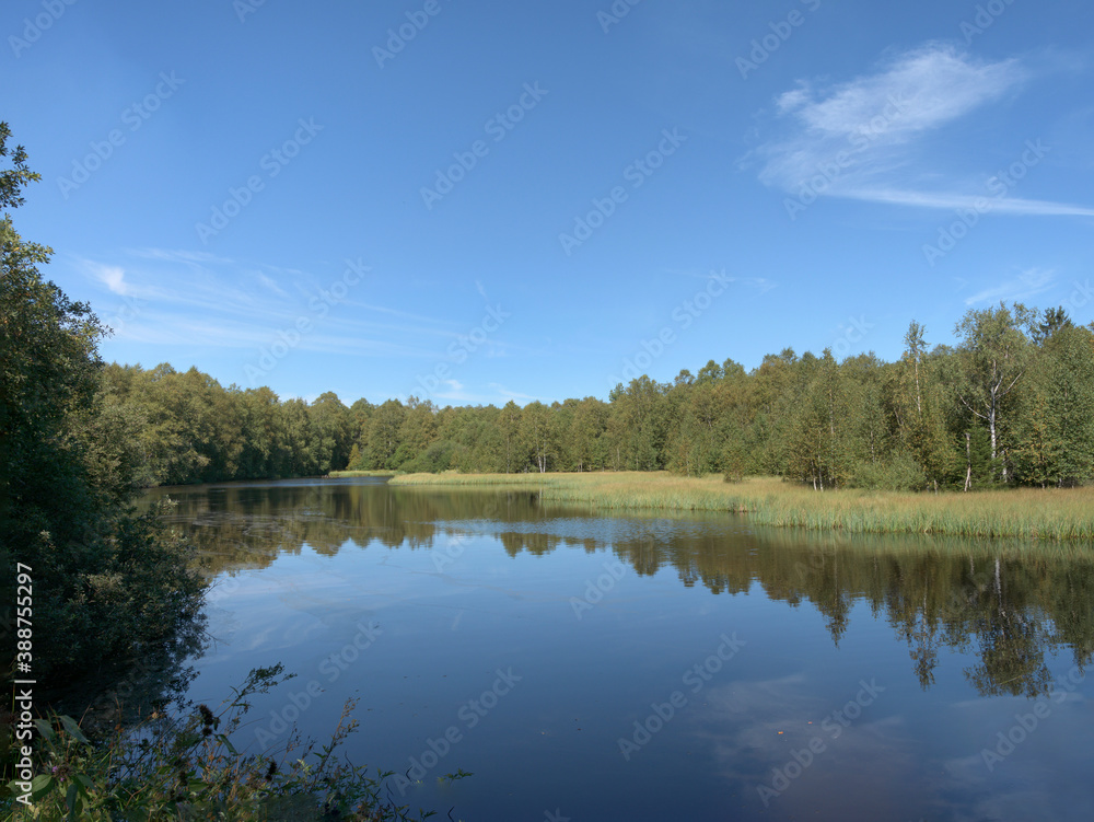 Der Moorweiher (Stausee) im Roten Moor in der Rhön Der Moorweiher (Stausee) im Roten Moor in der Rhön