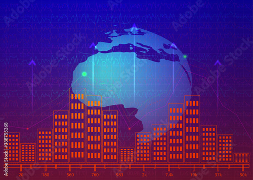 The Statistical graph showing increase in the world economy. Financial growth of forex trading business concept isolated