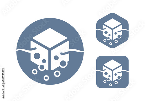 Sucrose sweetener icon - common sugar produced naturally in plants composed of two monosaccharides: glucose and fructose - sweet cube dissolving in water