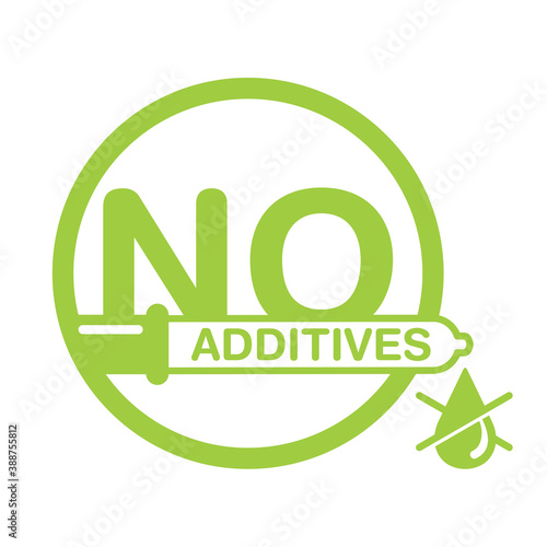 No additives stamp - crossed out dripping harmful preservatives - isolated vector icon for healthy food and cosmetics products packaging 