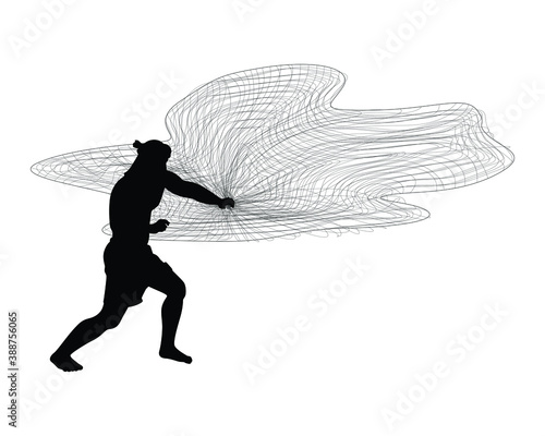 Fisher man with net silhouette vector