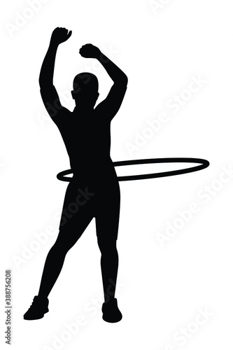 Sport man with hula hoop silhouette vector