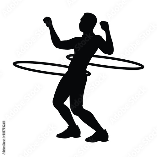Sport man with hula hoop silhouette vector