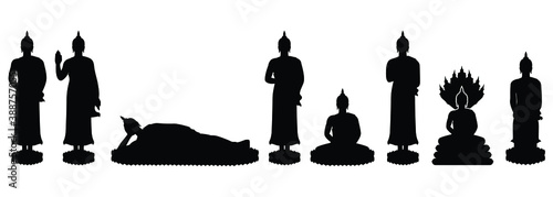Set of buddha image silhouette vector, religion concept.