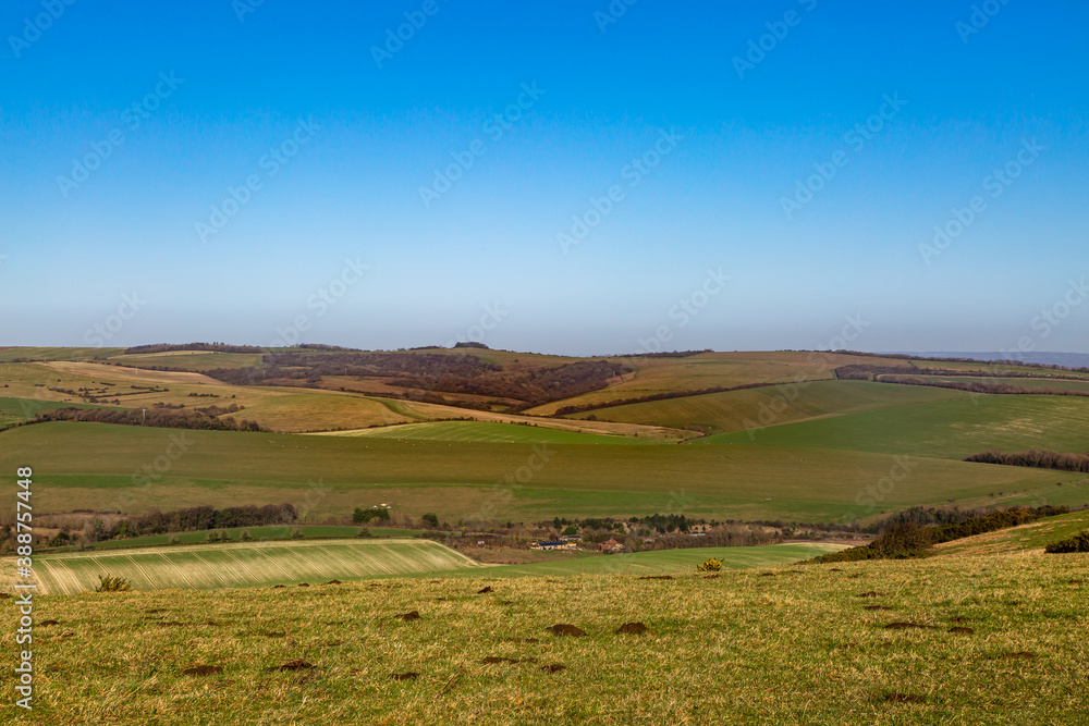 A Rural South Downs Landscape, with a Blue Sky Overhead