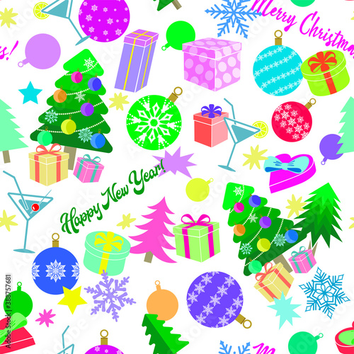 Merry Christmas tree toys present boxes pattern  Happy new year holidays elements background  Merry Christmas background