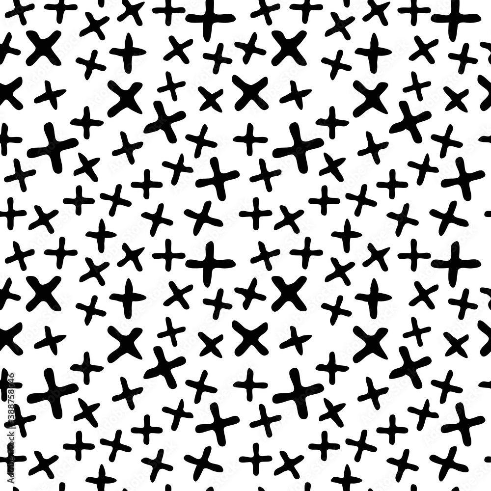 Seamless pattern. Crosses in a chaotic mess, hand drawn.